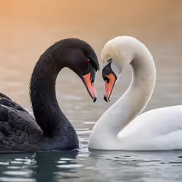 the two swan are swimming in the water