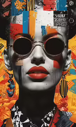 a person with red lips and some circles on their eyes