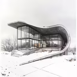a large building that is sitting in the snow