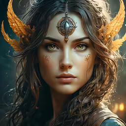 a woman with wings around her face