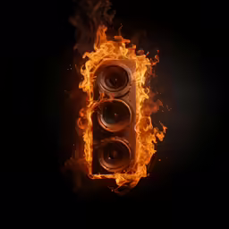 two speakers in the shape of a fire