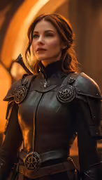an attractive woman in black leather outfit