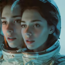 two women with astronauts makeup looking at the camera