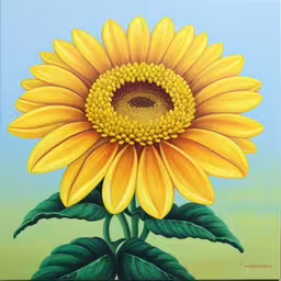a large sunflower painted on a white board,an oil painting of a sunflower