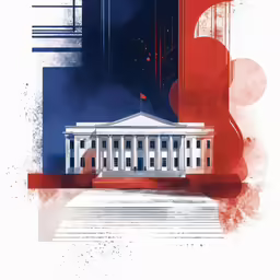 a big red and white building sitting on top of a red and blue background