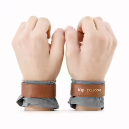 a pair of brown wristbands with words that read klip koloox