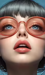 a woman with glasses is shown in this close up shot