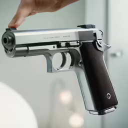 a hand holding a gun with the light in it