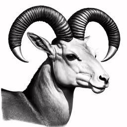 an animal is shown with large horns and round horns