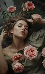 a beautiful young woman with long hair and a flower crown