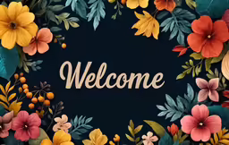 colorful florals and leaves with the word welcome