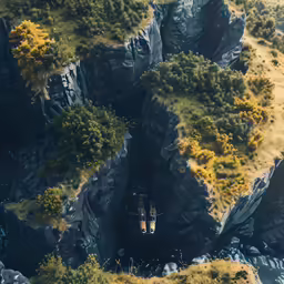 two people are in a small cave between two mountains