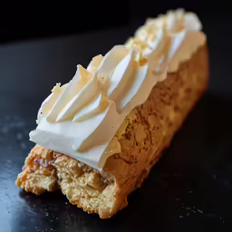 an individual pastry with meringue and whip cream