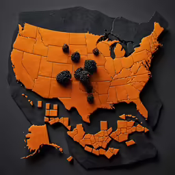 orange u s map made from corks on black background