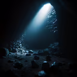 a dark and mysterious photo with light coming through the crack