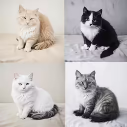 four cats on three different color options are shown