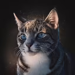 a cat with blue eyes looks to the side