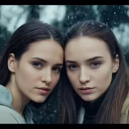 two girls in the rain with long brown hair