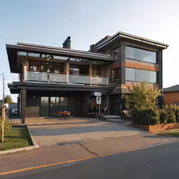 a large, very attractive home with multiple levels and lots of windows
