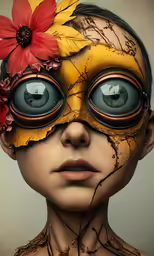 an illustration of a young woman wearing an ornate mask