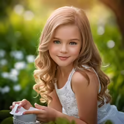 a little girl that is sitting in some grass