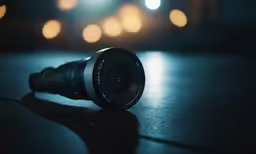 an old camera lens is sitting on the table