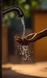 a person is taking water from a tap