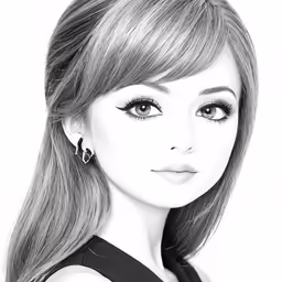 a woman with bangs and large eyelashes is in a black dress