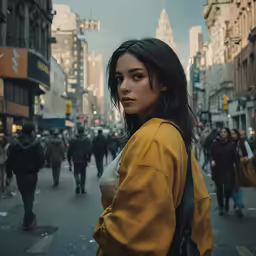 the woman is waiting for her turn to cross the street