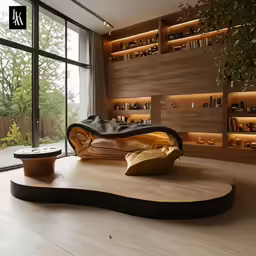 the large couch in front of the open window has gold accents