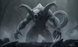 an evil creature in a forest at night