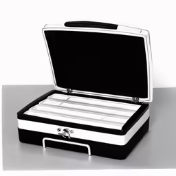 an open briefcase with four different sections on it