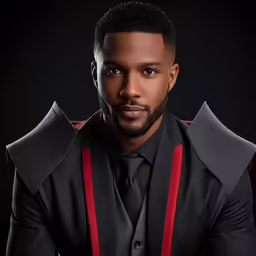 a man with a suit, red stripe vest and tie