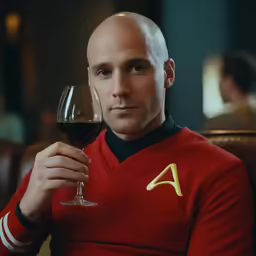 a man wearing a uniform is drinking from a glass
