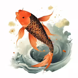 an illustration of a gold fish with water