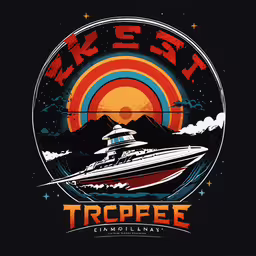 the logo for tropee at night,an image of a boat sailing through the ocean