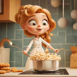 a close up of a doll in a kitchen with cookies