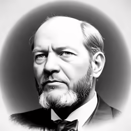 a black and white photograph of a man with a beard