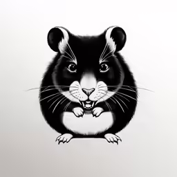 a rat sitting up against a white background