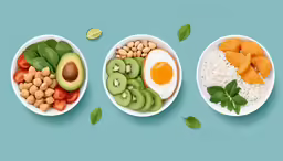 three different plates with different foods in them