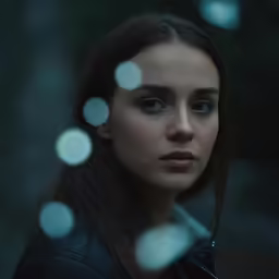 an attractive young woman looks out at the camera