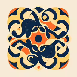 an abstract, black and orange square is shown,an abstract style design in orange and blue