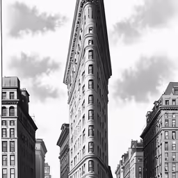 the tall buildings stand together in front of a cloudy sky