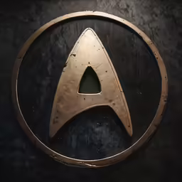 a star trek badge on a black wall