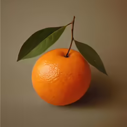 an orange with a green leaf on the tip
