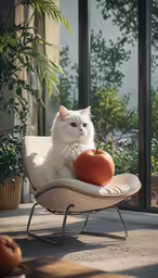 a white cat laying down on top of a chair