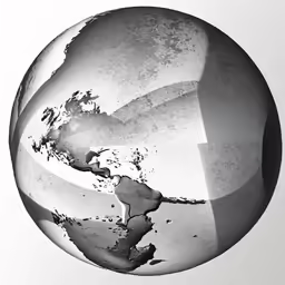 a glass globe shows the continent of africa in black and white