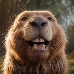 a close up of a large furry dog