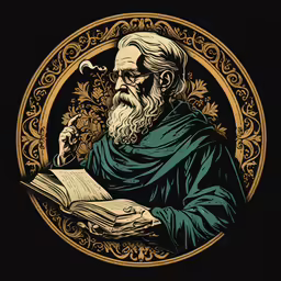 a black and gold illustration of the ancient man