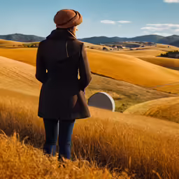 a person stands on top of a hill overlooking the valley